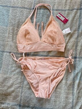 Xhilaration Pale Pink Lace Triangle Bikini Set